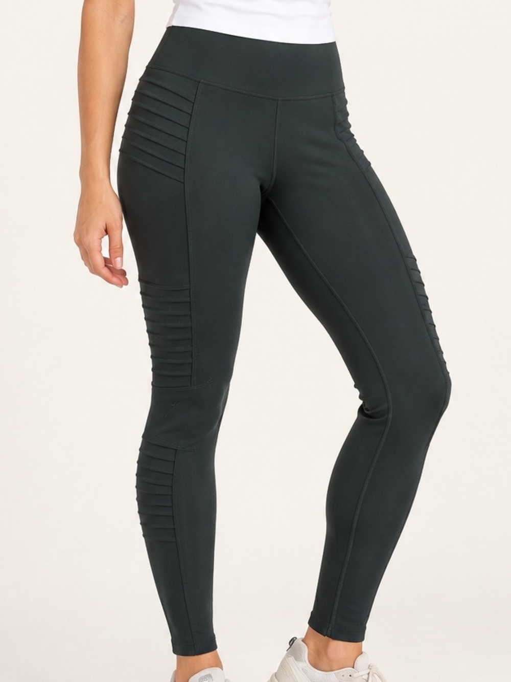 Athleta Dark Green Ribbed-Panel High-Waist Leggings